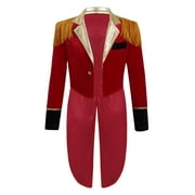 iEFiEL Kids Boys Sequin Circus Ringmaster Tailcoat Halloween Cosplay Costume Magic Show Swallowtail Blazer Red-A 4